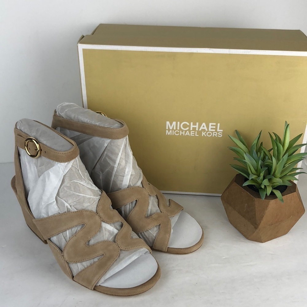 NEW Michael Kors Annalee Mid Ankle Strap Peep Toe Sandals Heels 6